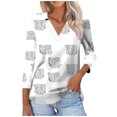 thumbnail image 1 of Blusas para las Mujeres Casual 3/4 Manga Botón de la Camiseta Cuello Impresión, Ligera Blusa de Verano, 1 of 5