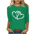 thumbnail image 3 of YUGYXL Womens Valentine's Day Shirts Trendy 3/4 Sleeve Heart Print Tshirts Funny Teen Girl's Valentine Round Neck BlousesGreen,XXL, 3 of 5