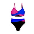 thumbnail image 2 of Busydd Swimsuit for Women 2 Piece High Waisted Bikini Set Trendy V Neck Pleated Bathing Suit Colorblock Swim Suits with Briefs, 2 of 5