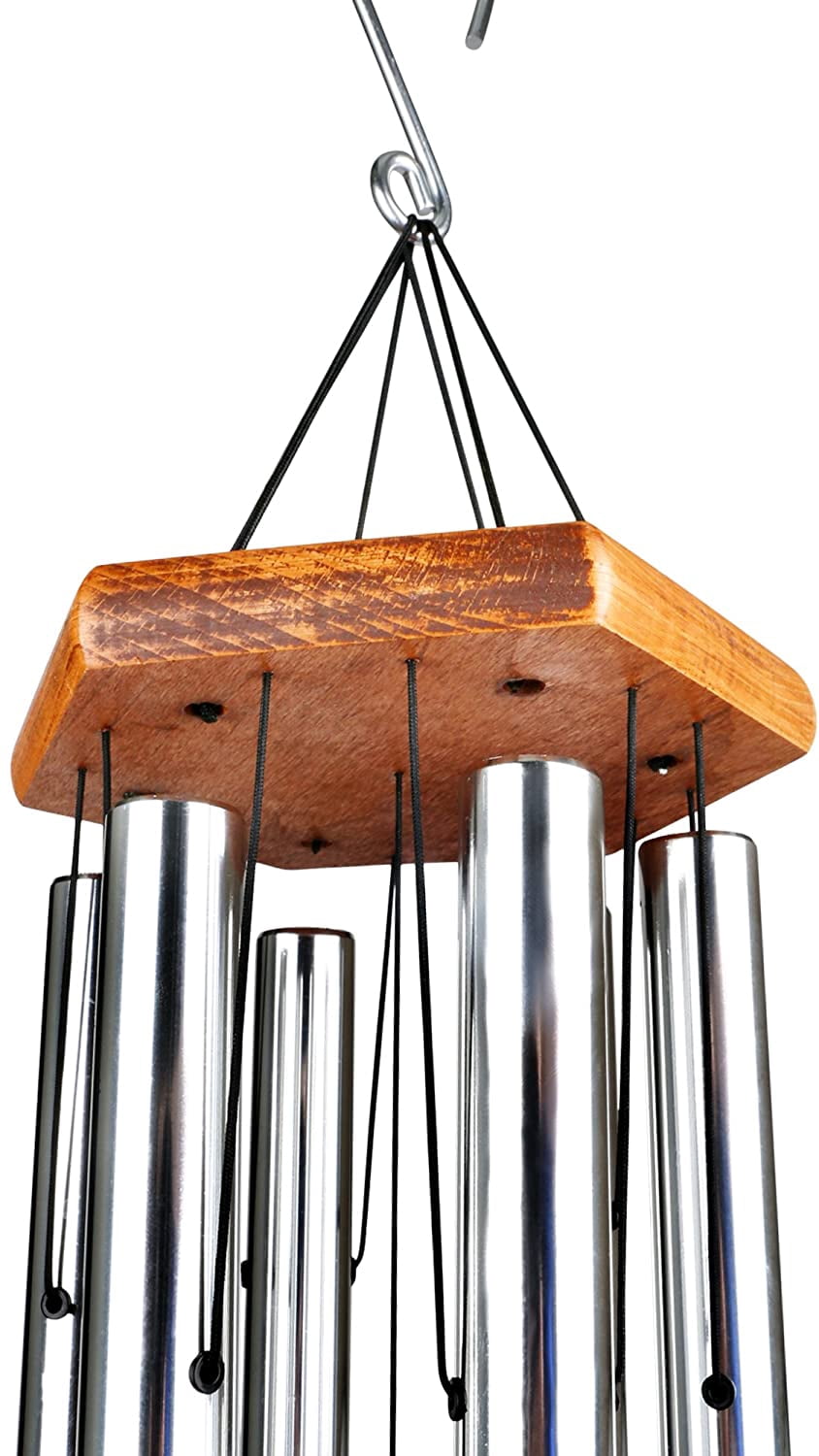 Nature?s Melody Premiere Grande Tunes Wind Chimes ? Outdoor Windchime with 6 Tubes Tuned to E Pentatonic Scale, Rustproof Aluminum, Beech Wood & S Hook Hanger for Sympathy, Memorial Gift or Zen Garden