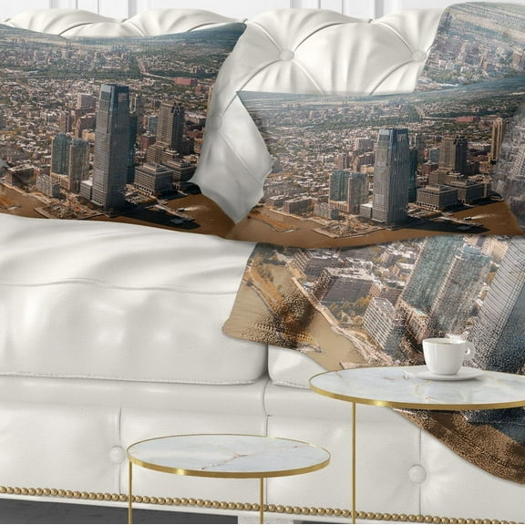 Designart Aerial View of City from Helicopter - Cityscape Throw Pillow - 12x20