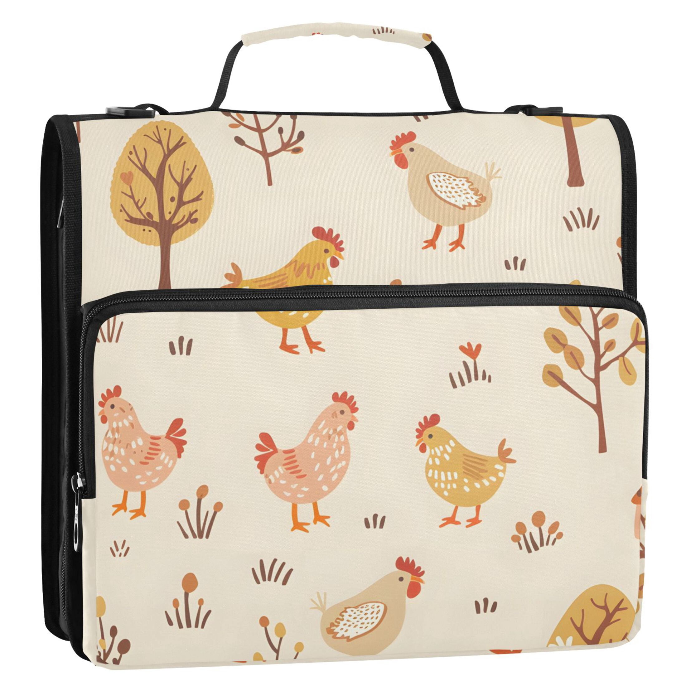 ALAZA Zipper Binder Cute Chicken and Trees 3 Ring Trapper Keeper File Folder Organizer Bag