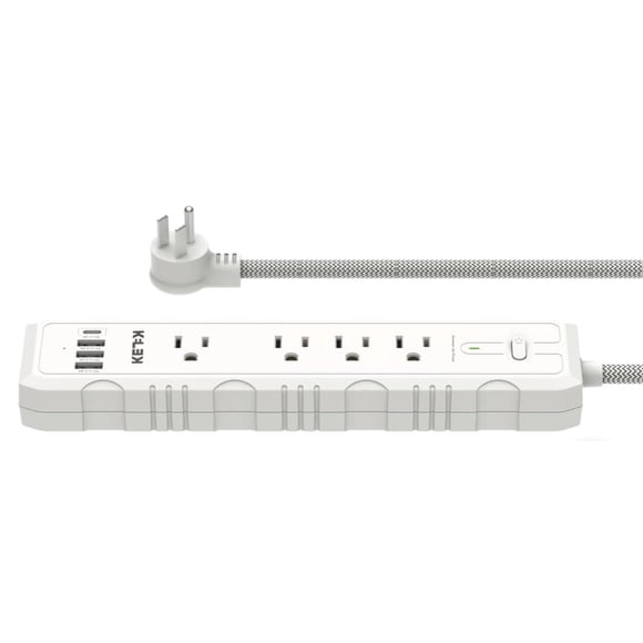 Multicontacto KELEK Blanco con 4 Salidas 127AC, 3 USB-A, 1 USB-C y Supresor de Picos con Extensión F