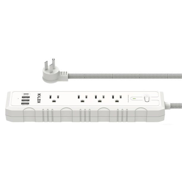 Multicontacto KELEK Blanco con 4 Salidas 127AC, 3 USB-A, 1 USB-C y Supresor de Picos con Extensión F