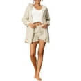 thumbnail image 2 of Unique Bargains Womens 3 Pcs Pajamas Coat Jacket and Crop Top with Shorts Lounge Set L White, 2 of 6