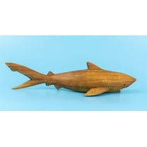 Wooden Hand Carved Shark Statue Sculpture Wood Home Decor Accent Figurine Handcrafted Handmade Seaside Fish Tropical Nautical Ocean Coastal Decoration Size: 12" long x 4" deep x 2.7" tall