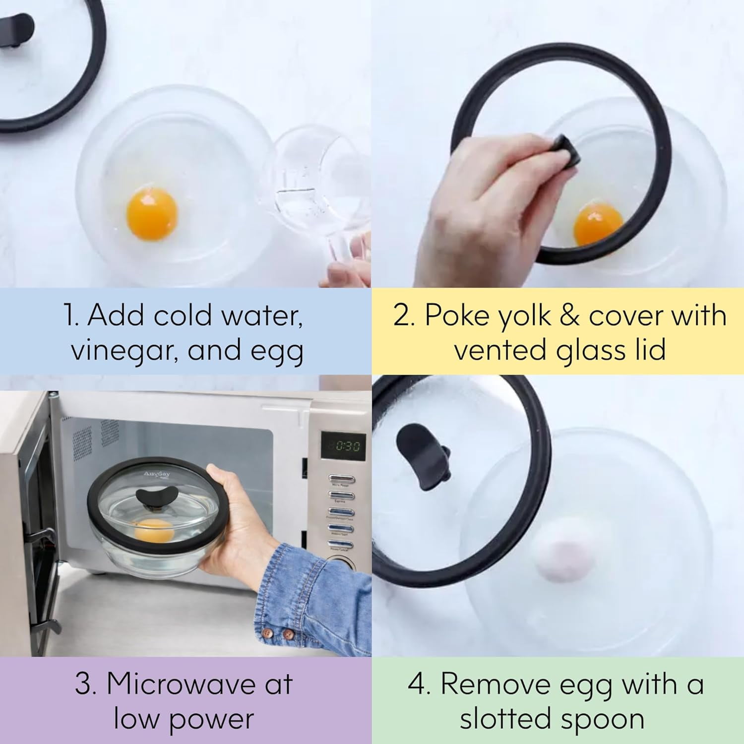 2-Pack Glass Microwave  Cooker -  Plastic- Poacher for Scrambled Eggs & Meal Prep with Vented Lid