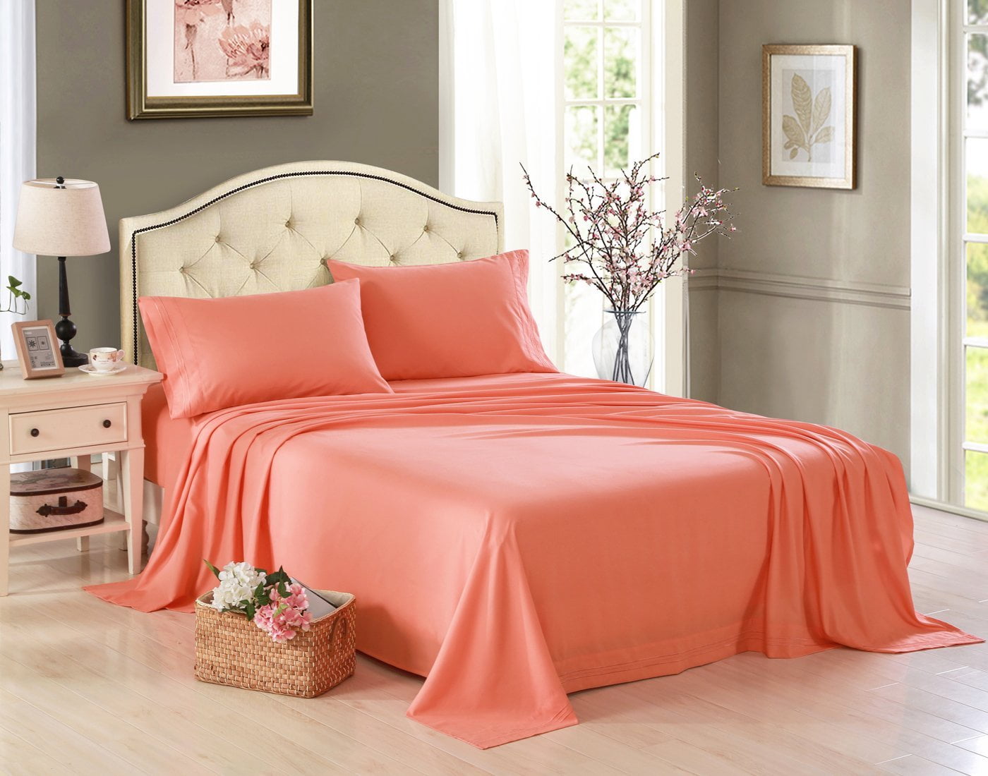 Honeymoon 1800 Brushed Microfiber Embroidered Bed Sheet Set Ultra Honeymoon 1800 Brushed Microfiber Embroidered Bed Sheet Set Ultra Soft Twin Gray