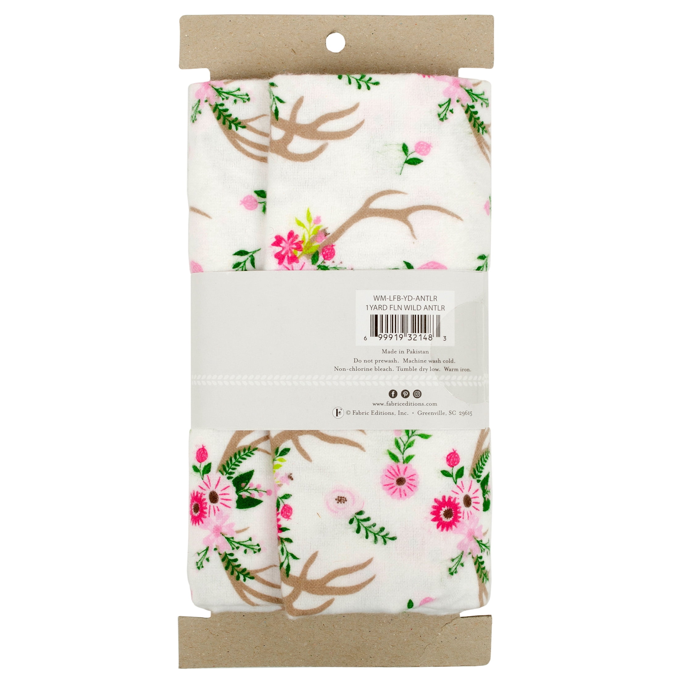 Little Feet Boutique 36"X42" Cotton Flannel Floral Antler Precut Sewing & Craft Fabric, White 1 Piece