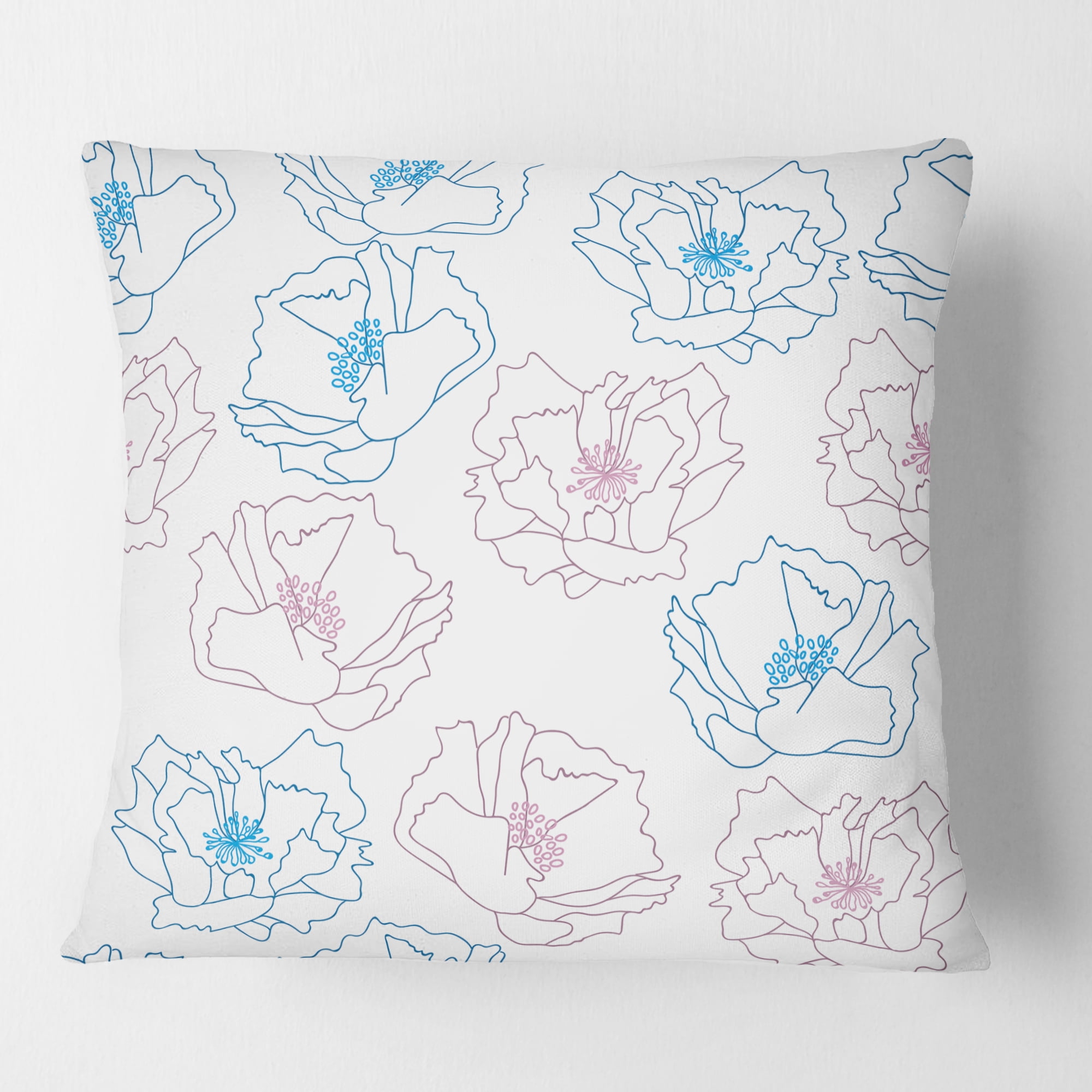 Designart Retro Handdrawn Poppies I' Mid-Century Modern Throw Pillow - 16x16