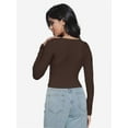 thumbnail image 2 of Women Crew Neck Knitted Crop Shirt Long Sleeve Low Cut Basic Solid Tee Sexy Cutout Blouse Top Streetwear, 2 of 6