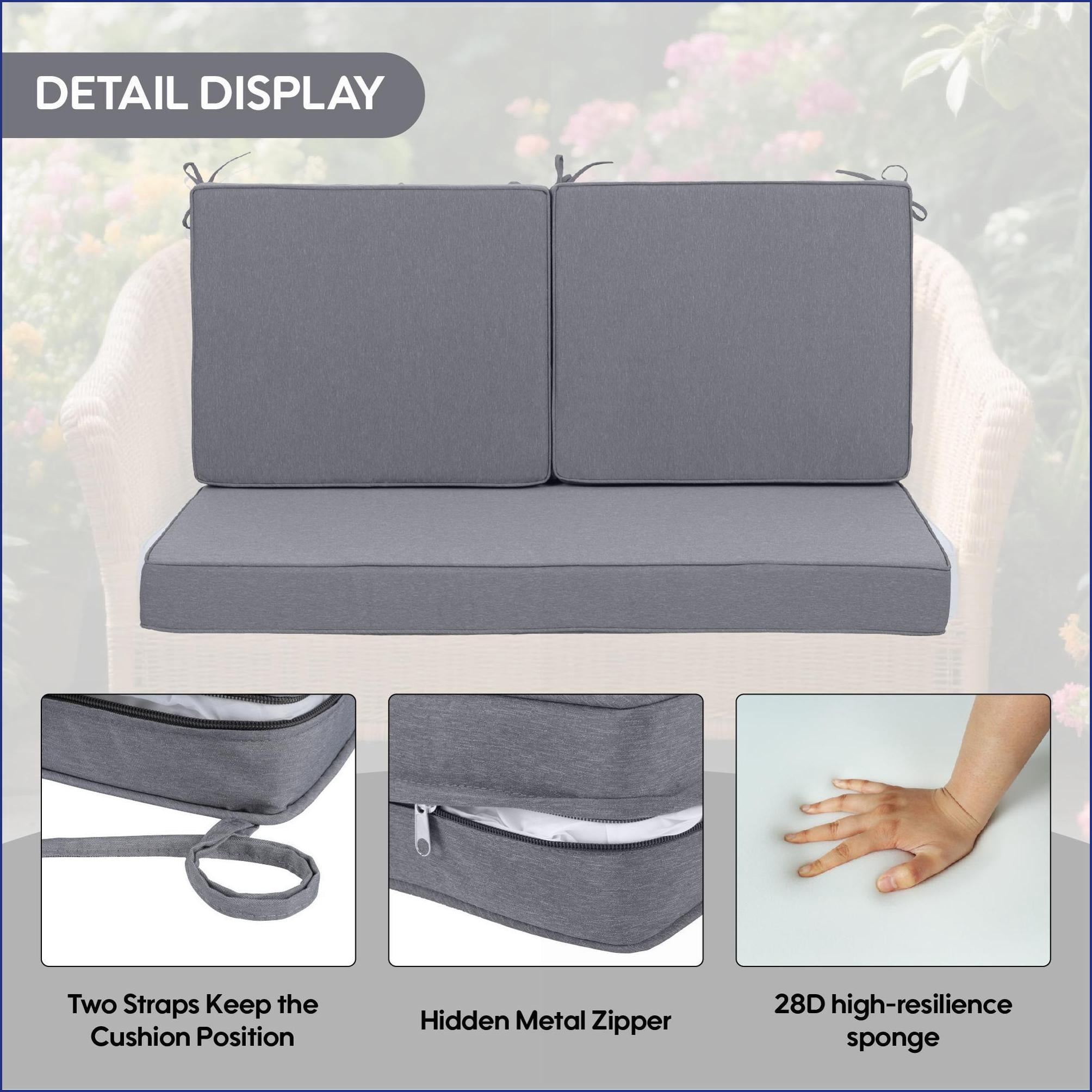 Patio Furniture Loveseat Cushion Set | 48x24 Inch 3-Piece | Waterproof Fade Resistant | For Outdoor Patio | slate gray