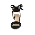 thumbnail image 6 of BLISSFUL STEP Women Open Toe Ankle Bow Tie Mid Heels Sandals Black 6, 6 of 7