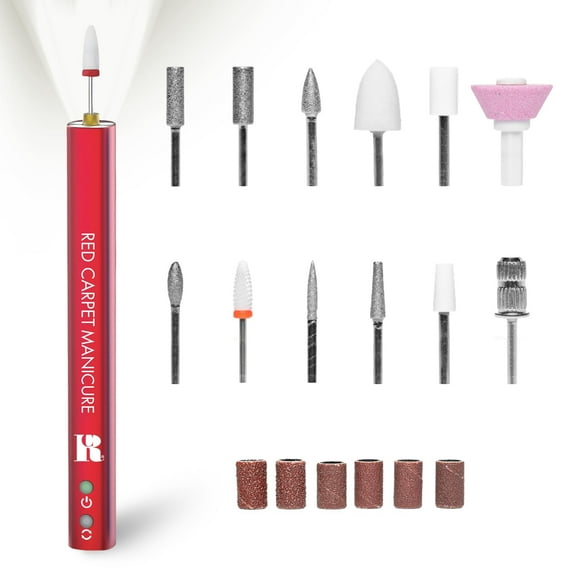 Red Carpet Manicure E-File Electric Nail File - Lightweight, Portable Nail Drill, Shaping, Filing, Gel Removal - 12 Interchangeable Bits & 6 Sanding Bands (E-File Electric Nail File)