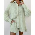 thumbnail image 6 of Women'S 2 Piece Outfits Oversized Long Puff Sleeve Blouse Shirt High Waisted Side Pocket Shorts Set Green XL, 6 of 8