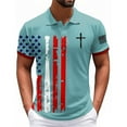 thumbnail image 2 of Men's Patriotic Graphic Print Casual Polo Shirt, Short Sleeve Independence Day Design with Moisture-Wicking Fabric for Daily Use ,Mint Green S, 2 of 5