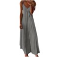 thumbnail image 3 of Summer Dresses for Women 2025 Fashion Women's Summer Casual V-Neck Camis Sleeveless Solid Beach Sundresses Boho Dresses Dresses for Women Gray 2XL, 3 of 7