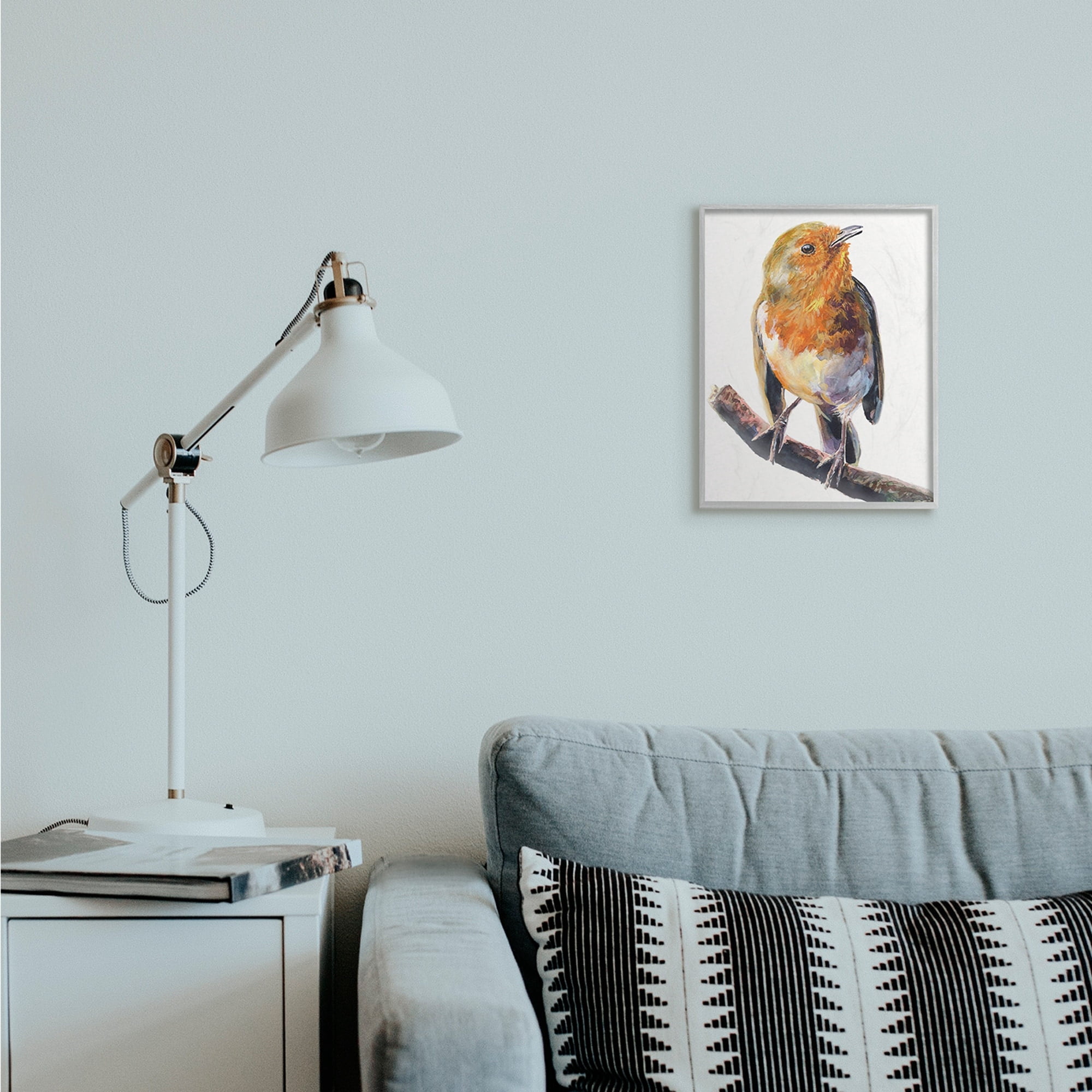 Stupell Industries Orange European Robin Perched Bird Portrait Animals & Insects Painting Gray Framed Art Print Wall Art, 16 x 20