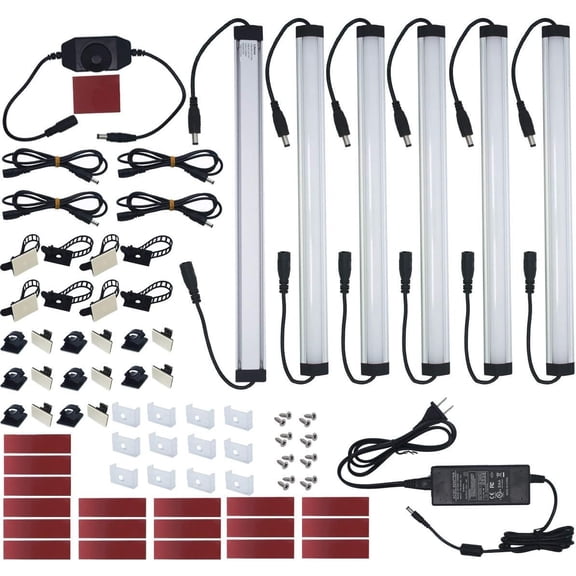 Under Cabinet LED Lighting Kit Plug in or Hardwired, 6 count 12 Inches Light Strips, 2000 Lumen, Super Bright, for Kitchen Counter, Closet, Shelf Lights, 31W, Warm White (6 Bars)