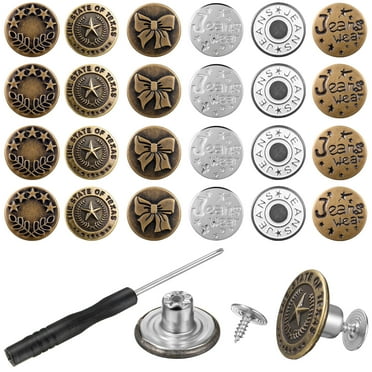 36 Pcs Jeans Buttons No-Sew Removable Copper Jeans Replacement Buttons with Screwdriver
