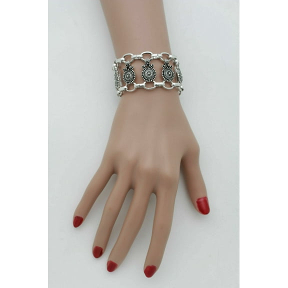 Women Fashion Antique Silver Vintage Metal Chain Bracelet Ethnic Charms Style