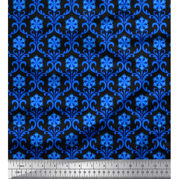 Soimoi Black Cotton Jersey Fabric Floral Damask Decor Fabric Printed Yard 64 Inch Wide
