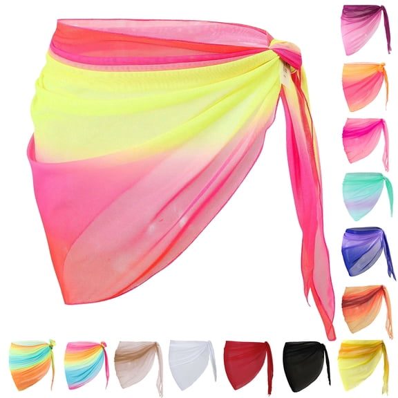 Sarong Coverups for Women Beach Bikini Wrap Sheer Short Skirt Chiffon Cover Ups for Swimwear, Size S-XL