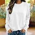 thumbnail image 3 of CQONEPT Women Sweatshirts Dressy Casual Basic Long Sleeve Crew Neck Solid Fleece Sweatshirt Fall Pullover Clothes with Pocket White XL, 3 of 5