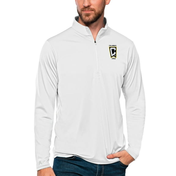 Men's Antigua White Columbus Crew Tribute Quarter-Zip Pullover Top