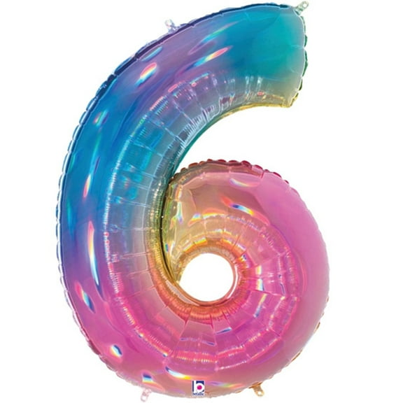Megaloon Number 6 Opal Rainbow 34 Inch Foil Mylar Balloon [15846RW]