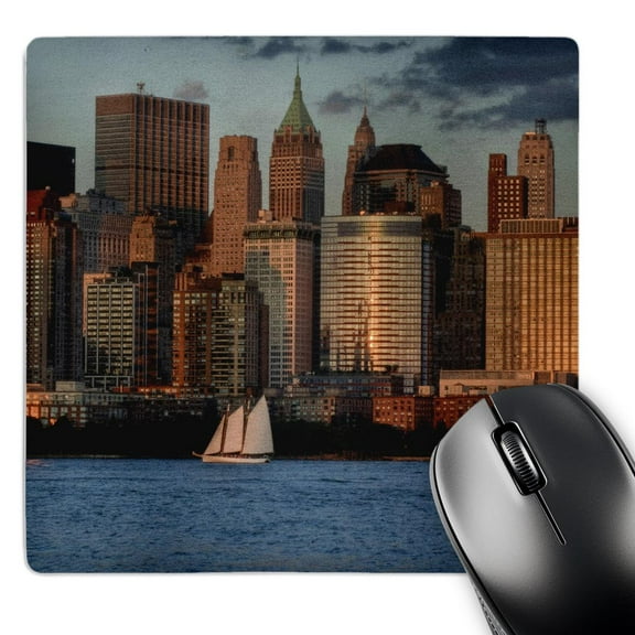 3dRose, NYC Skyline, sailing boat on Hudson river, late afternoon., MousePad