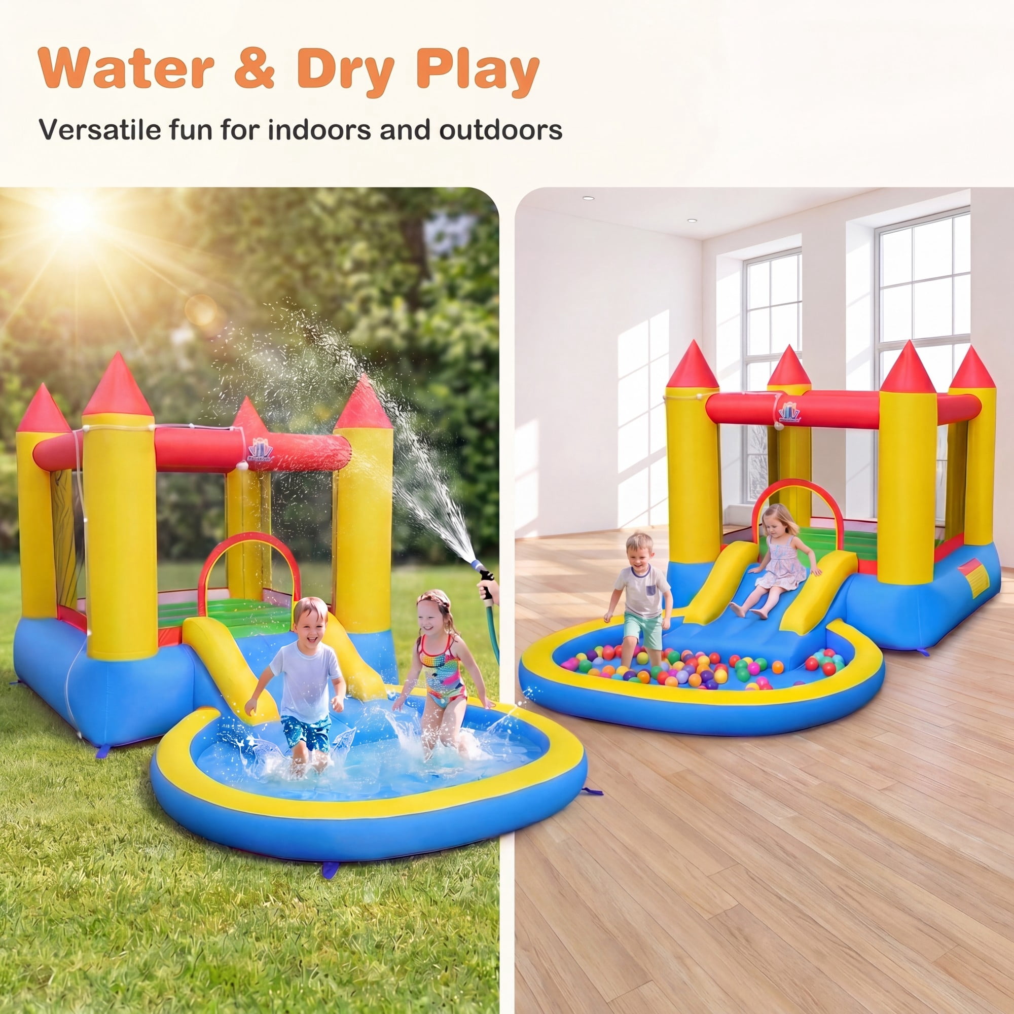 Costway Inflatable Bounce House with Bouncy Area Water Slide Splash Pool & Ball Pit without Blower
