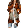 thumbnail image 2 of Uaswgudfs ​Women's Cardigan Autumn Themed Trench Coat - Black Cat Bats Pumpkin Print Open Front Relaxed Fit Seasonal Celebration​, 2 of 7