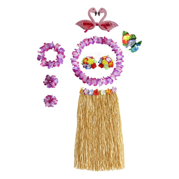 Conjunto de disfraz de rafia con falda hawaiana, collar y diadema para actuación Longitud de la falda 80 cm