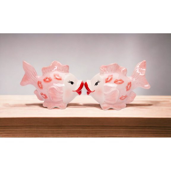 Ceramic Pink Fish Salt and Pepper Shakers 4 Inch