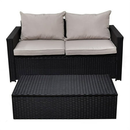 Serta Laguna Outdoor Storage Sofa & Coffee Table - Black Wicker