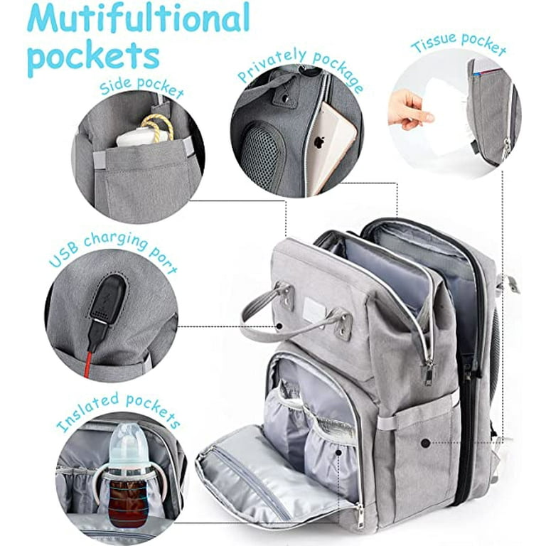 Baby Diaper Bag Backpack with Changing Station Diaper Bags for Baby Bags  for Boys Girl Diper Bag with Bassinet Bed Mat Pad Men Dad Mom Travel  Waterproof Stroller Straps Large Capacity 
