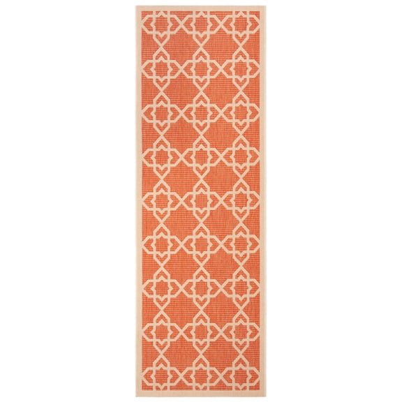 SAFAVIEH Courtyard Carol Geometric Indoor/Outdoor Runner Rug, 2'7" x 8'2", Terracotta/Beige