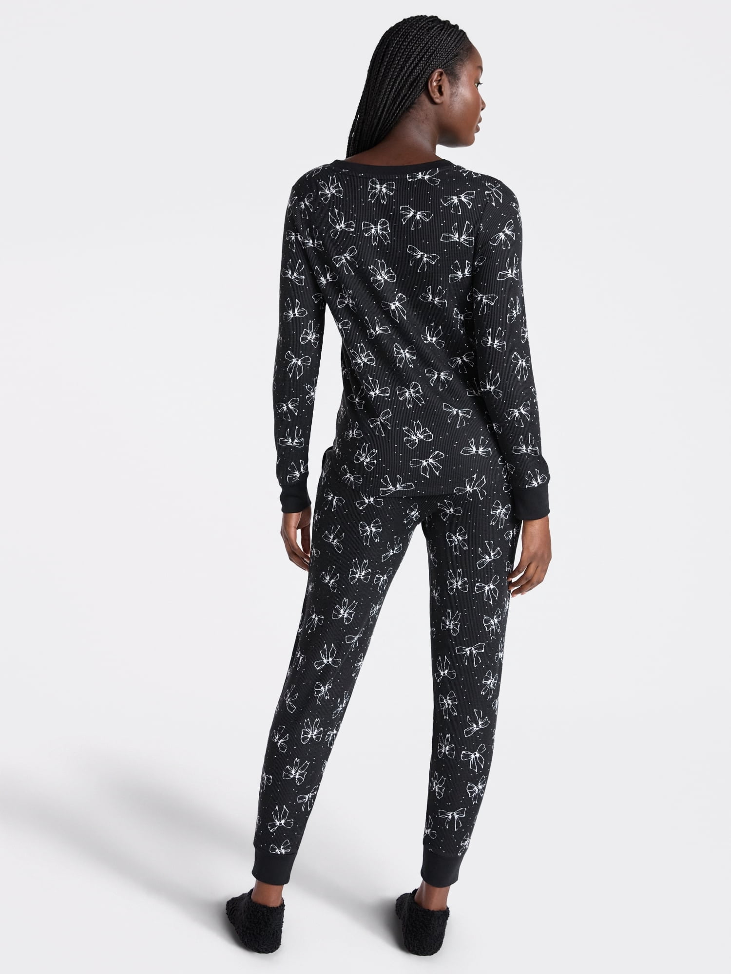 Joyspun Women's Waffle Knit Henley Sleep Top, Joggers and Socks Pajama Set, 3-Piece, Sizes XS-3X