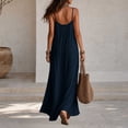 thumbnail image 5 of LEAVINGSUO Summer Dresses For Women Round Neck Thin Spaghetti Straps Sleeveless Skirt Solid Loose Casual Maxi Dress Navy XL, 5 of 5
