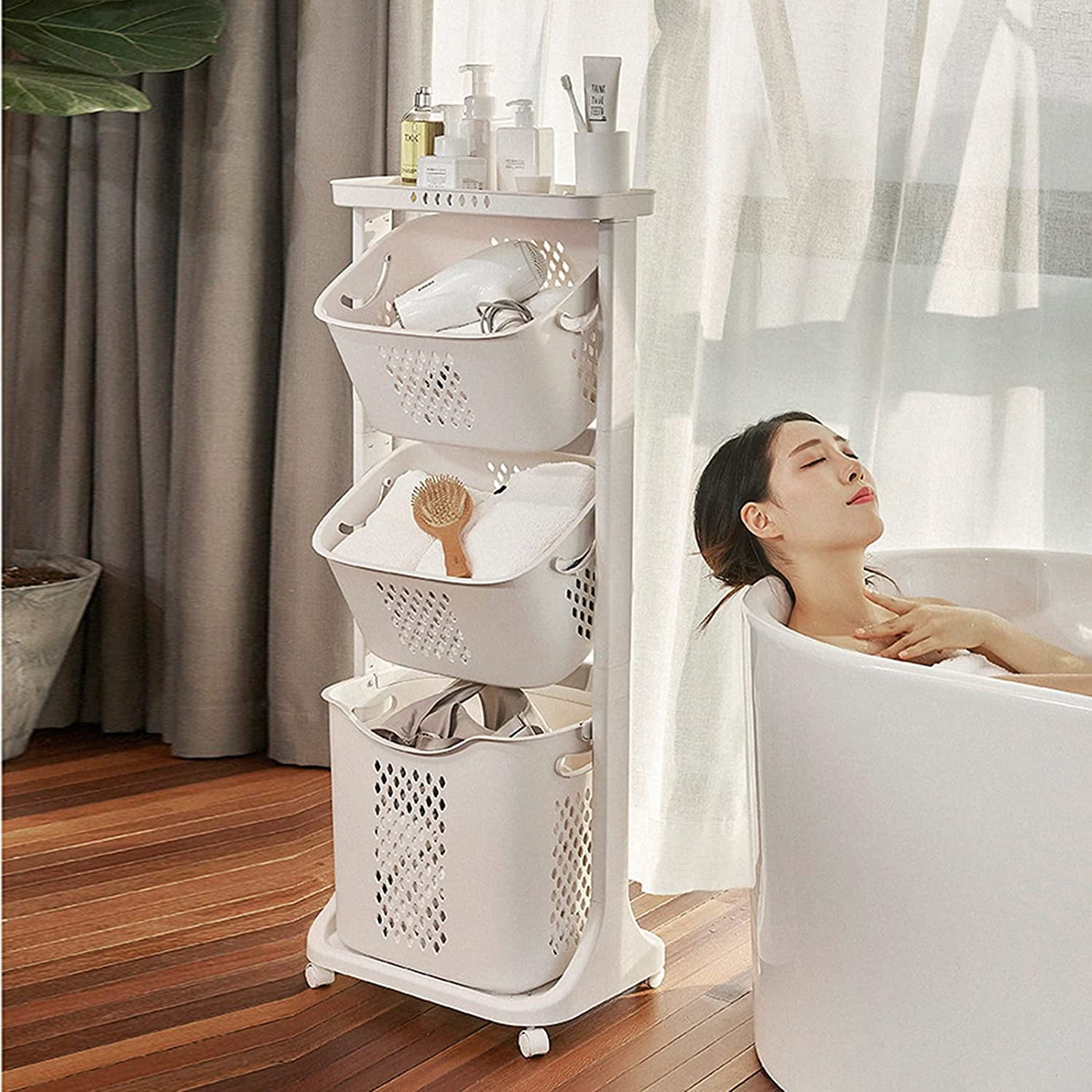 Laundry Basket,3 Tier Storage Shelf With Wheels Removable Pp Storage Basket  Freestanding Clothes Hamper Organizer Dirty Clothes Bag For Bathroom Living  Room Bedroom - Walmart.Com