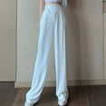 thumbnail image 3 of Levmjia Women's Jeans Plus Size Pants Summer Women’s Solid High Waisted Pocket Wide Leg Pants Straight Baggy Trousers White, 3 of 6