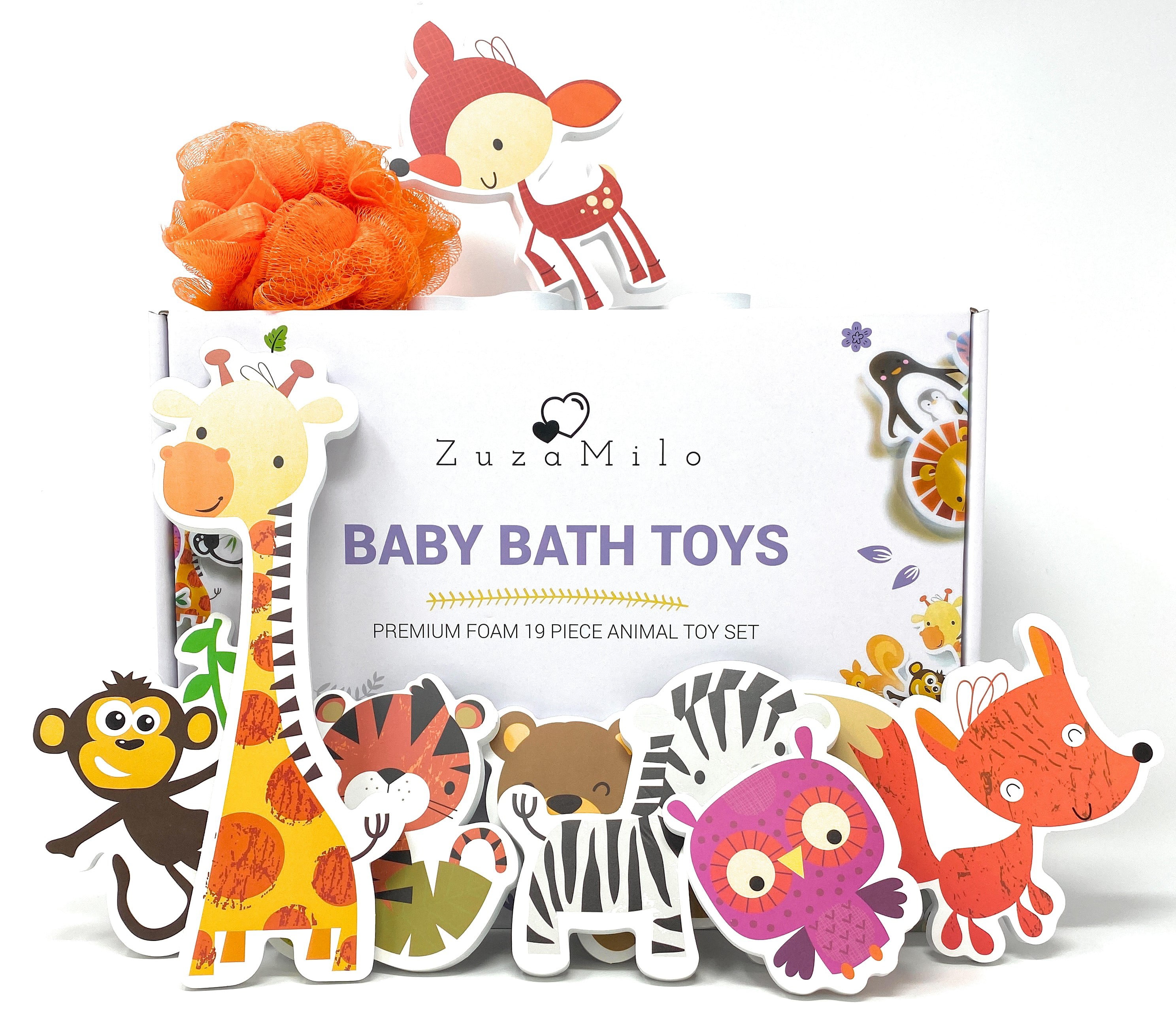 Foam Animals Bathtub Toys Set ZuzaMilo Best Baby Bath Toys for Kids 19 Piece Non Toxic Kids Bath Set Mold Free 