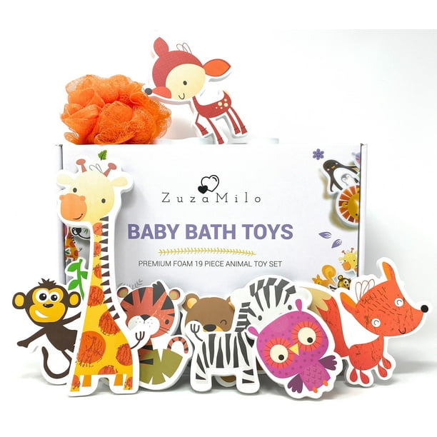 ZuzaMilo Best Educational Foam Animals Bath Toy Set for Babies and Toddlers + Bathtub Toy