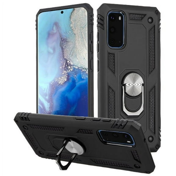 Samsung Galaxy S20 (6.2") Phone Case Tuff Hybrid Durable 360 Degree Rotatable Ring Stand Holder Kickstand Fit Magnetic Car Mount Dual Layers Rugged TPU Protective BLACK Cover for Samsung Galaxy S20