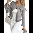 thumbnail image 2 of Suéteres Tipo Cárdigan con Botones para Mujer, Ligeros, de Larga, Cuello Redondo, de Punto, de Verano, con Abertura Frontal Gris XL, 2 of 7