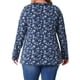 thumbnail image 3 of Blusas de mujer de talla grande Agnes Orinda con estampado floral, camiseta de manga larga con escote en V y volantes, 4X azul marino, 3 of 6
