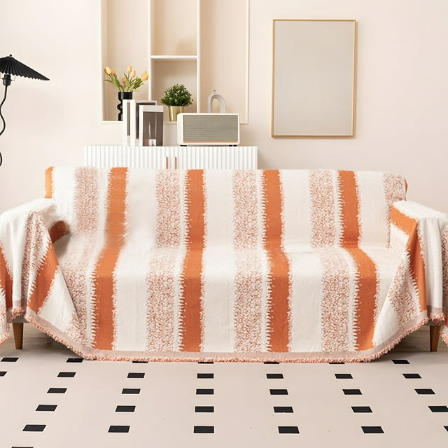 Dvkptbk Sofa Cover Comfortable Light Striped Sofa Towel Cover Cloth Universal Non-Slip Sleeping Blanket Scratch Sofa Cover 6X4.26Ft Bedding