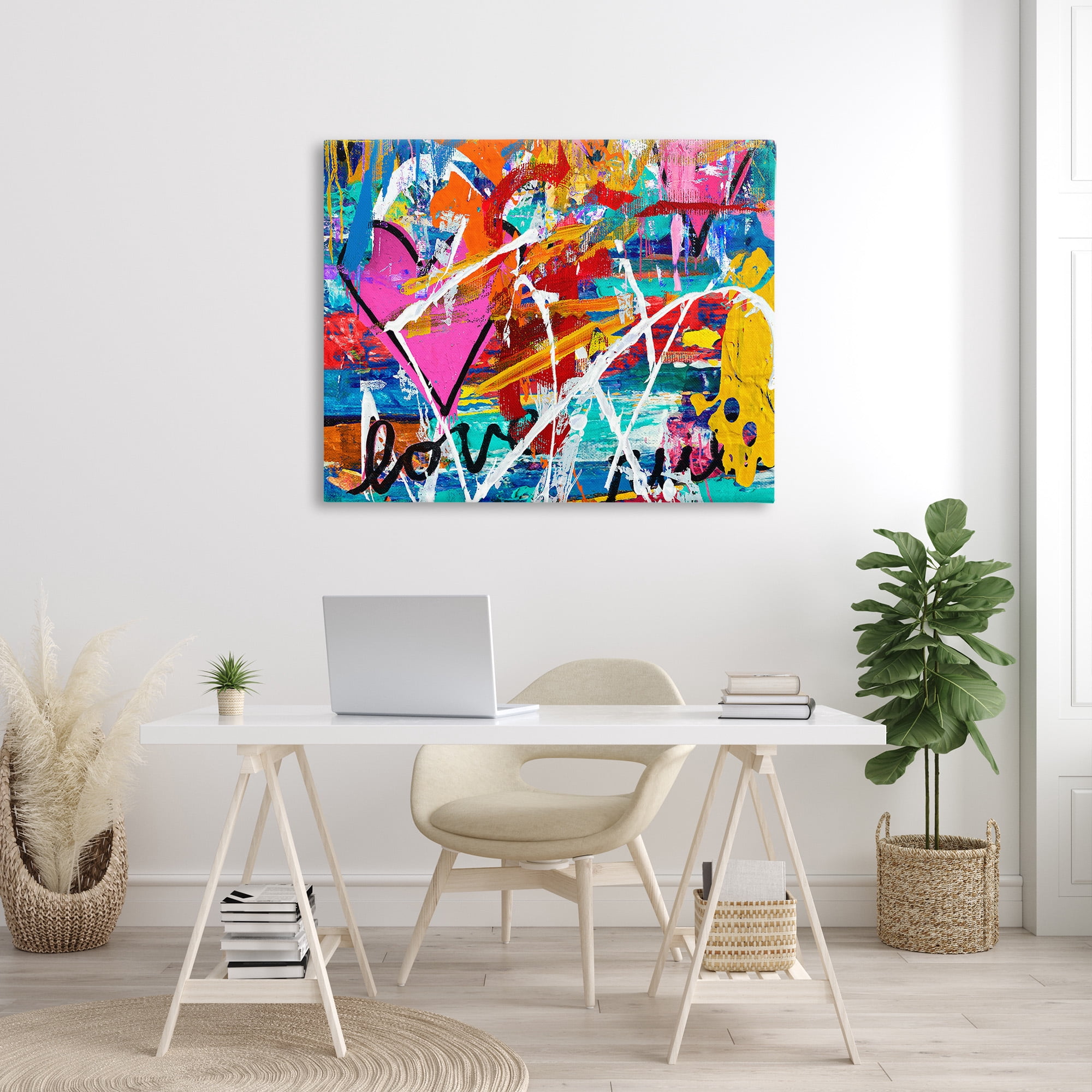 Stupell Industries Urban Heart Graffiti Collage Abstract Painting Gallery Wrapped Canvas Art Print Wall Art, 48 x 36