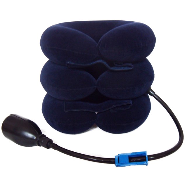 3-Layer Flocked Inflatable Cervical Neck Traction Device - Thickened PVC Inner Liner Home Use Neck Support Pillow Available in Dark Blue, Purple, Rose Red & Coffee